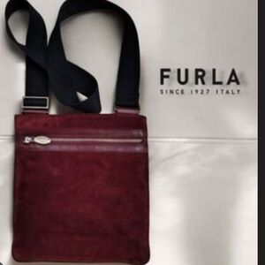Furla Suede Burgundy Crossbody Bag